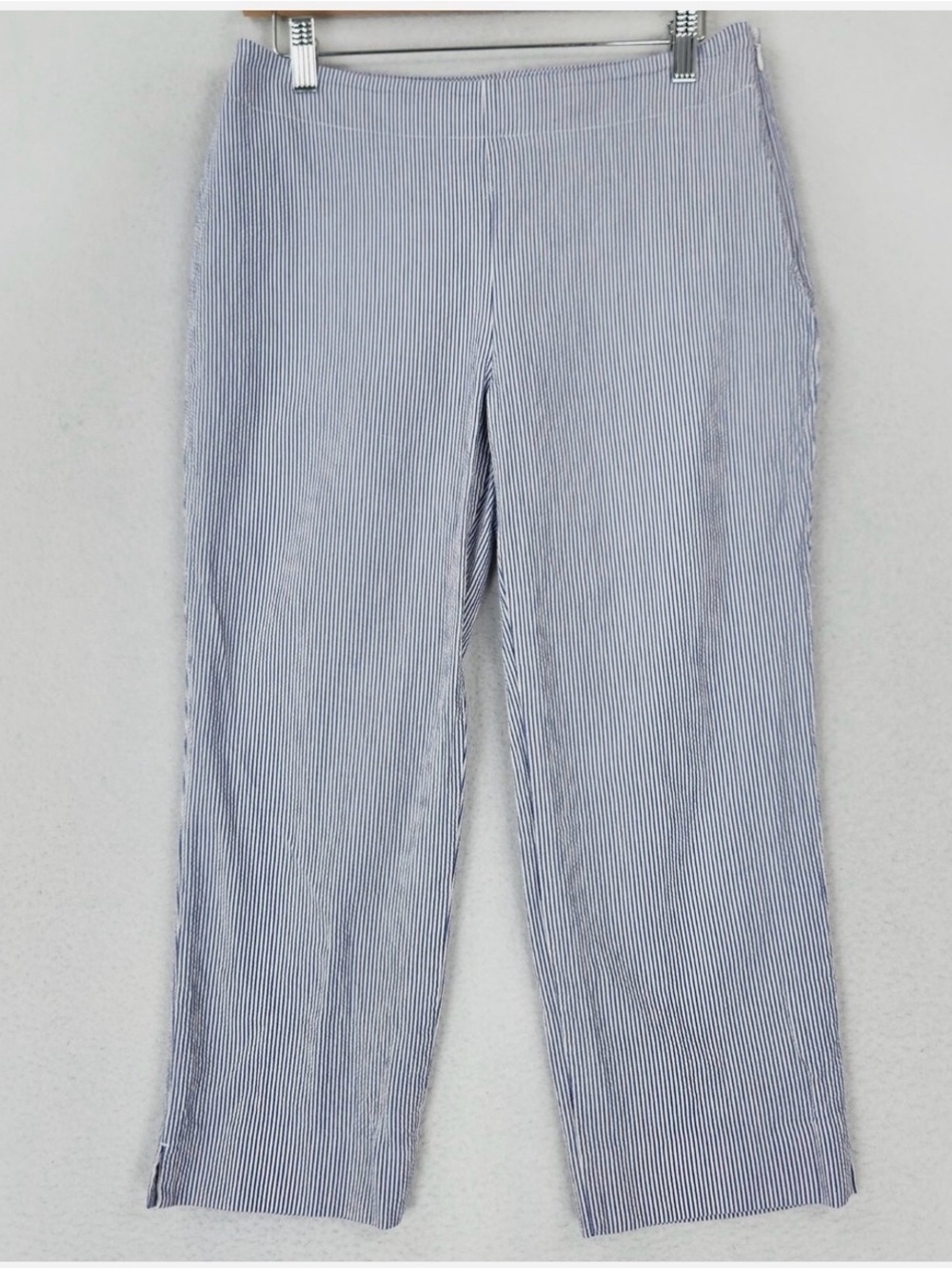 Talbots Pants Womens 4p Blue White Seersucker Heritage Cropped Mid Rise Cotton